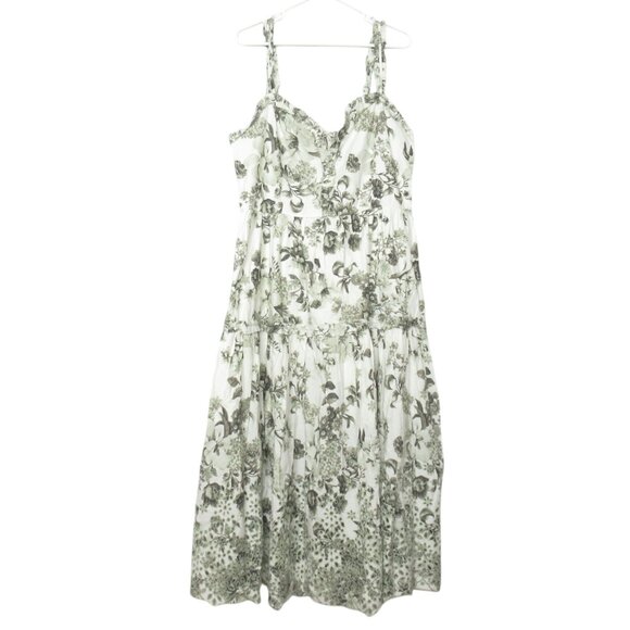 By Anthropologie Sleeveless Sweetheart A-Line Midi Dress Green Motif XL - Picture 6 of 15